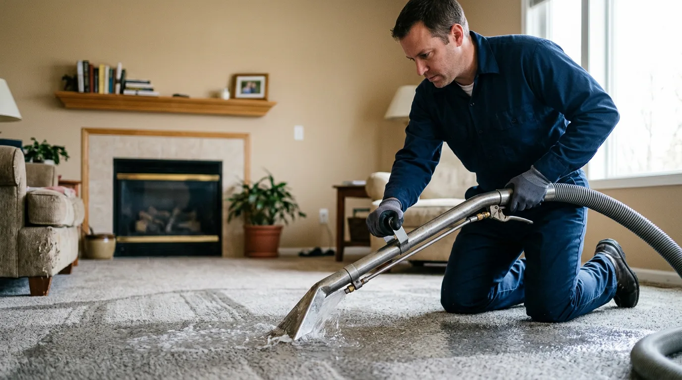 Water damage restoration technician working near Burghill, OH